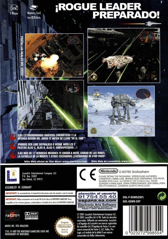 Back Cover for Star Wars: Rogue Squadron II - Rogue Leader (GameCube)