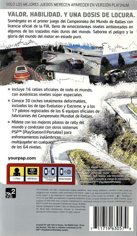 Back Cover for WRC (PSP) (Platinum Edition)