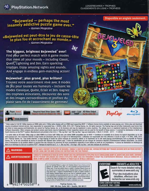 Bejeweled 3 cover or packaging material - MobyGames