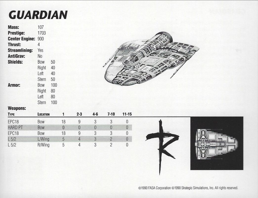 Extras for Renegade Legion: Interceptor (DOS) (3.5" floppy release): Ship Profile Card - Guardian