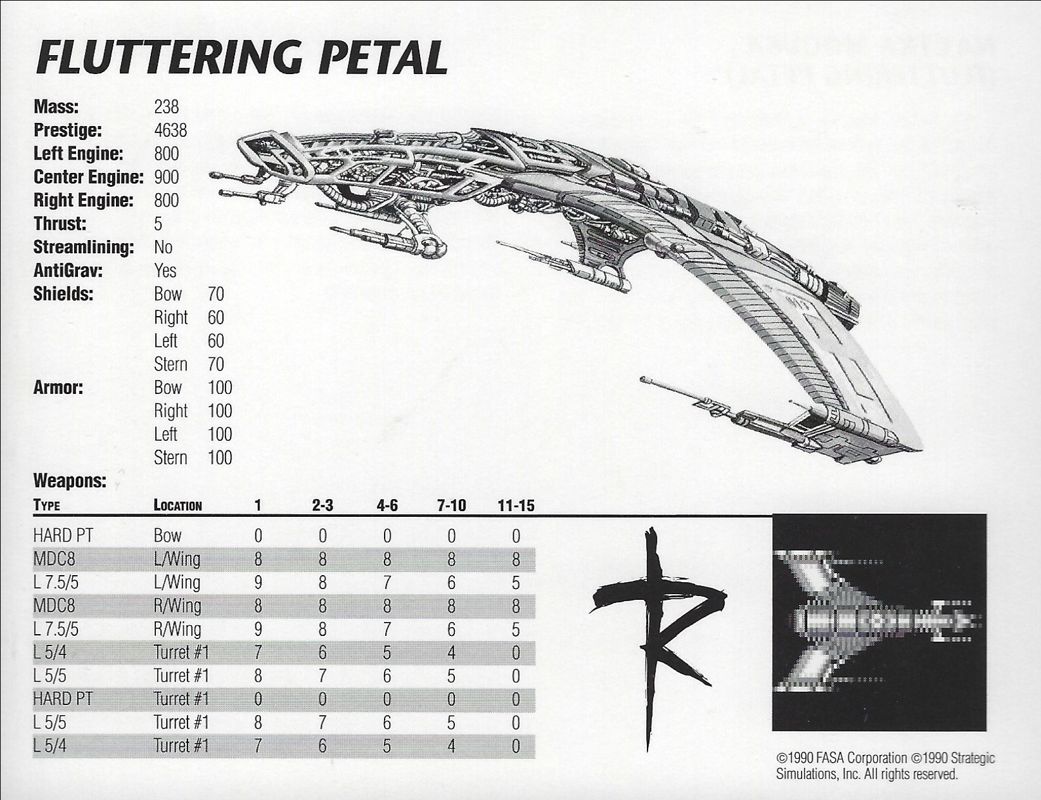 Extras for Renegade Legion: Interceptor (DOS) (3.5" floppy release): Ship Profile Card - Fluttering Petal