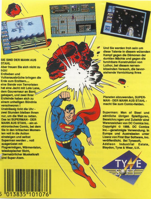 Back Cover for Superman: The Man of Steel (Amstrad CPC)