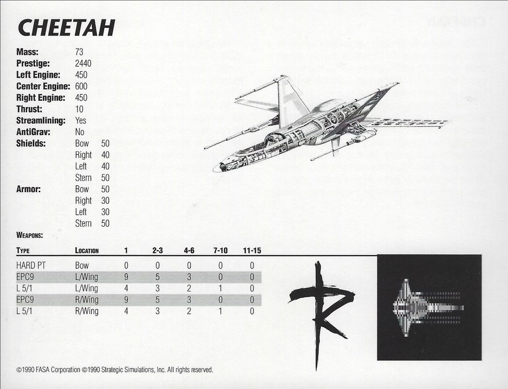 Extras for Renegade Legion: Interceptor (DOS) (3.5" floppy release): Ship Profile Card - Cheetah