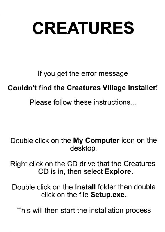 Other for Creatures Exodus (Windows): Installation Note
