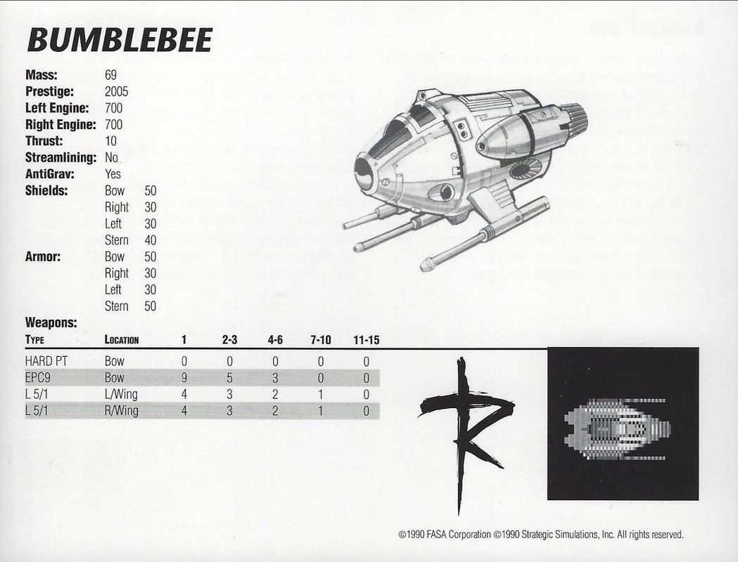 Extras for Renegade Legion: Interceptor (DOS) (3.5" floppy release): Ship Profile Card - Bumblebee