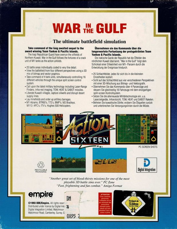 Back Cover for War in the Gulf (DOS) (Action Sixteen release)