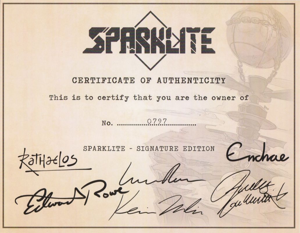 Extras for Sparklite (Signature Edition) (Nintendo Switch) (Sleeved Box): Certificate of Authenticity