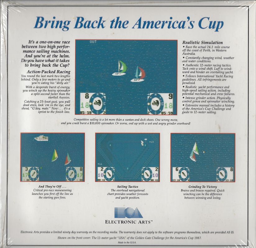 Back Cover for The Official America's Cup Sailing Simulation (Commodore 64)