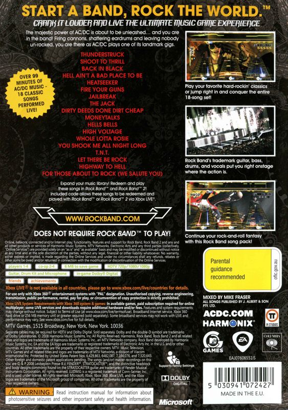 Back Cover for AC/DC Live: Rock Band - Track Pack (Xbox 360)