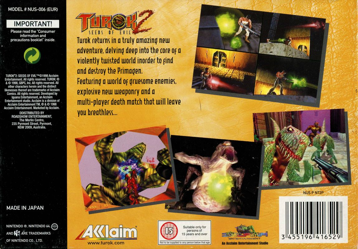 Back Cover for Turok 2: Seeds of Evil (Nintendo 64)