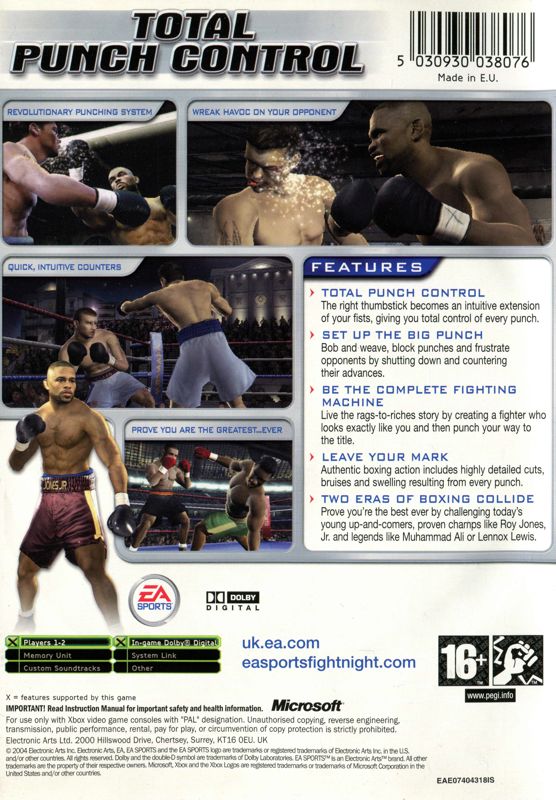 Back Cover for Fight Night 2004 (Xbox)