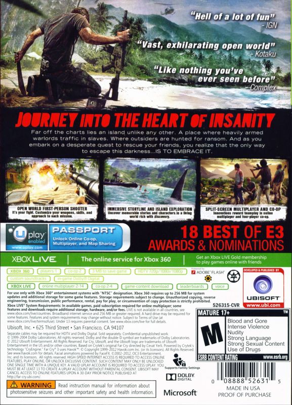 Back Cover for Far Cry 3 (Xbox 360)