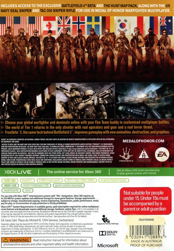 Back Cover for Medal of Honor: Warfighter (Limited Edition) (Xbox 360)