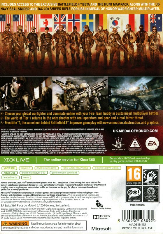 Back Cover for Medal of Honor: Warfighter (Limited Edition) (Xbox 360)