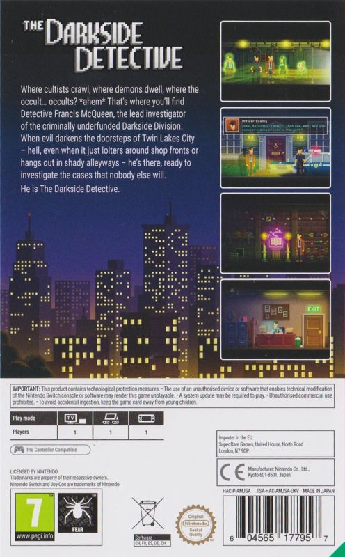 Back Cover for The Darkside Detective (Nintendo Switch) (Super Rare Games #21)
