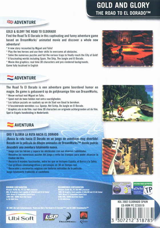 Back Cover for Gold and Glory: The Road to El Dorado (Windows) (Ubi Soft eXclusive release)