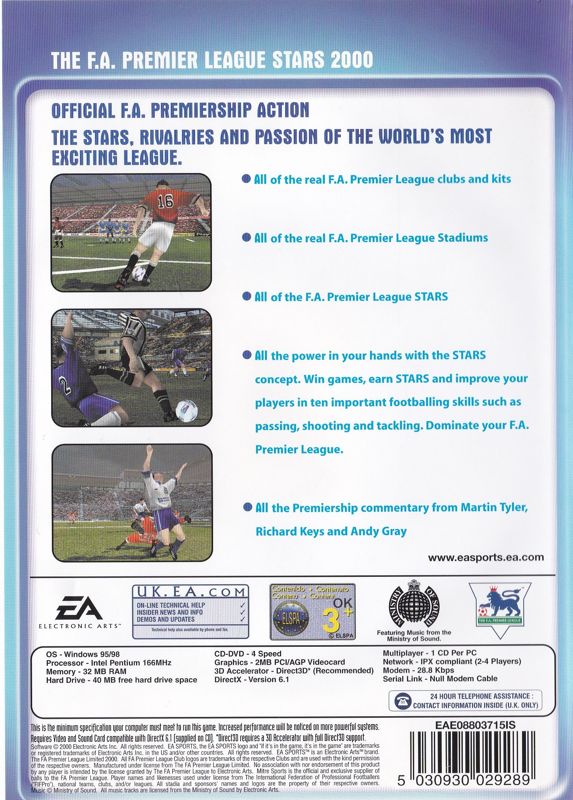 Back Cover for The F.A. Premier League Stars (Windows) ('collector' re-release)