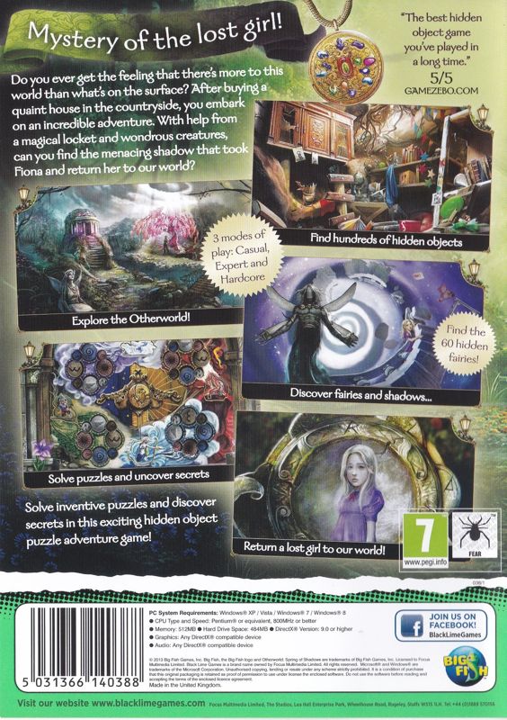 Back Cover for Otherworld: Spring of Shadows (Macintosh and Windows) (Black Lime release)