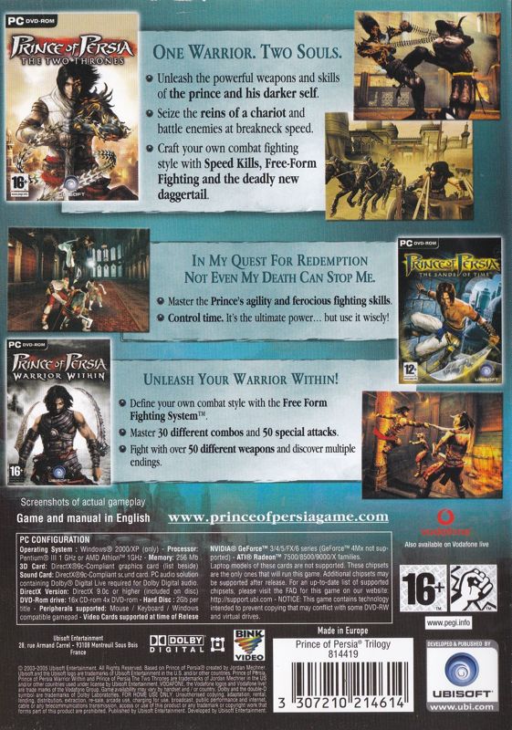 Back Cover for Prince of Persia Trilogy (Windows)