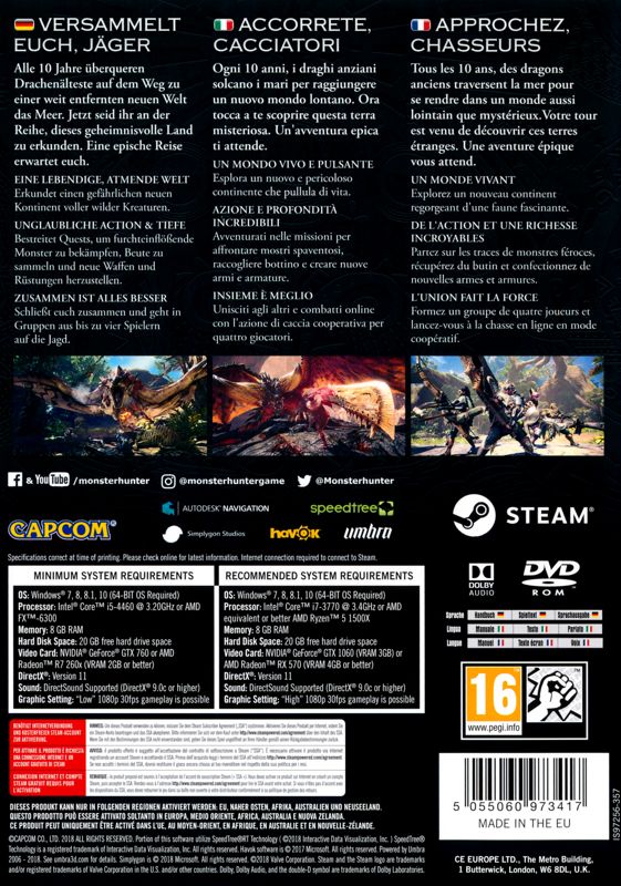 Monster Hunter: World cover or packaging material - MobyGames