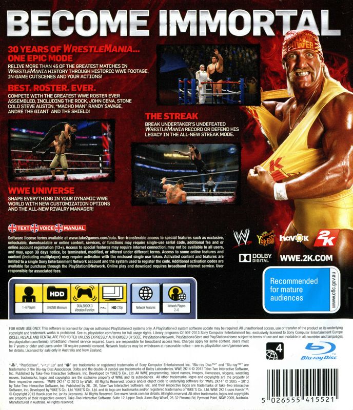 Back Cover for WWE 2K14 (PlayStation 3)