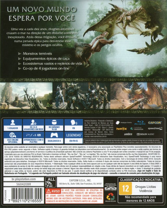 Back Cover for Monster Hunter: World (PlayStation 4)