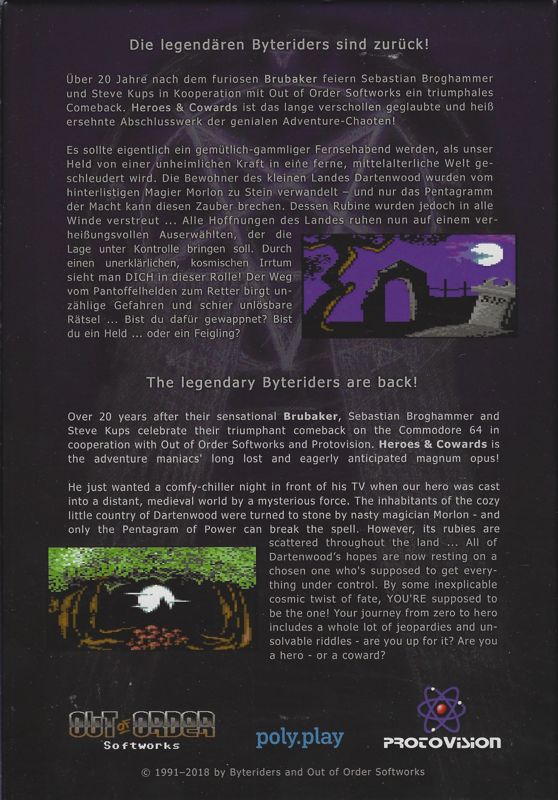 Back Cover for Heroes & Cowards: The Pentagram of Power (Commodore 64) (re-release version (mail order release))
