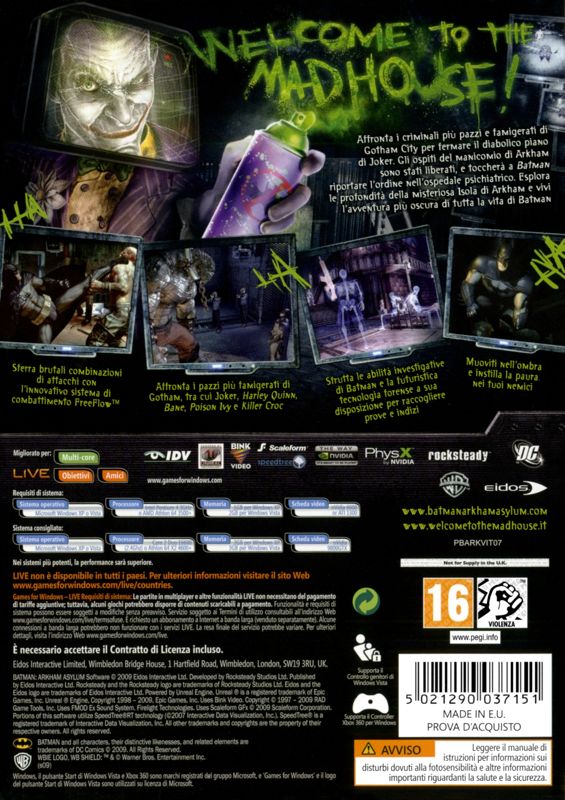 Back Cover for Batman: Arkham Asylum (Windows)