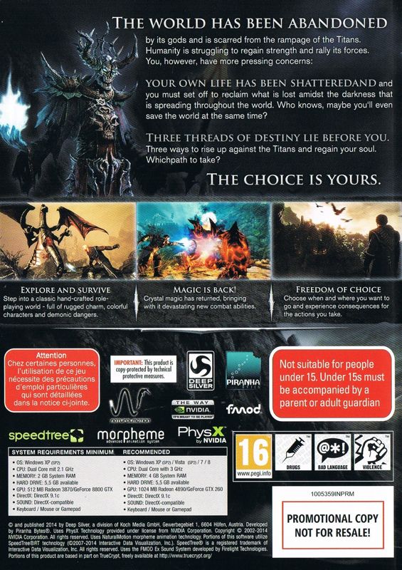 Back Cover for Risen 3: Titan Lords (Windows) (Promotional Version)