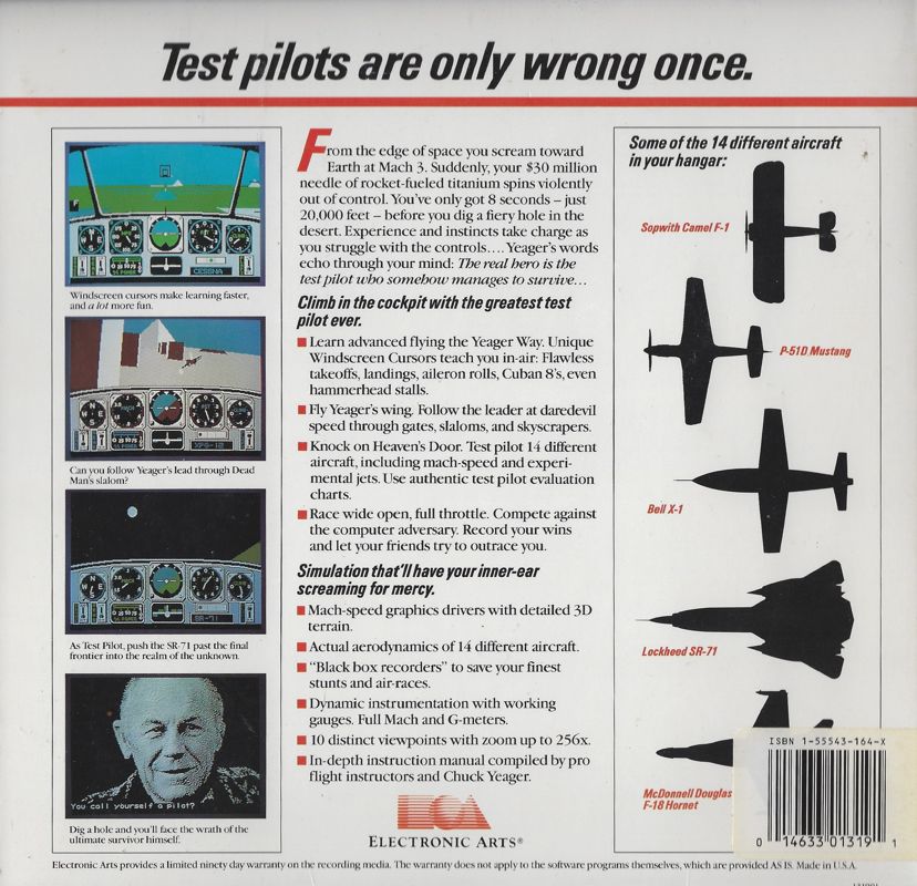 Back Cover for Chuck Yeager's Advanced Flight Simulator (Commodore 64)