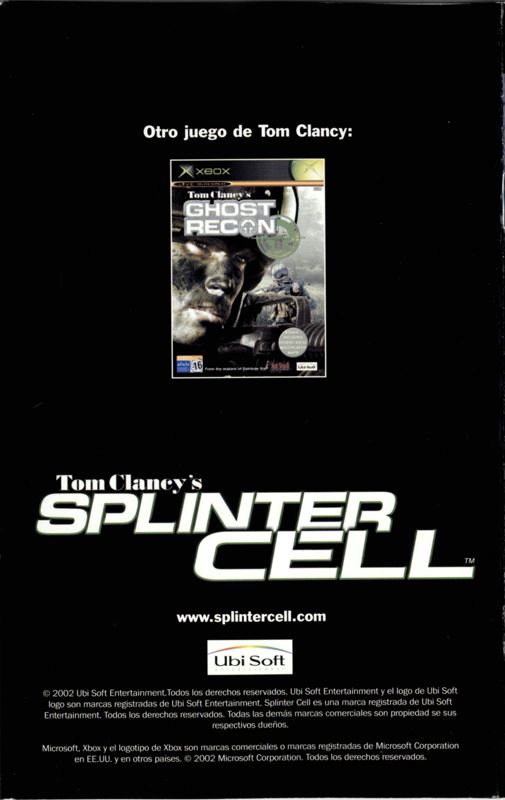 Manual for Tom Clancy's Splinter Cell (Xbox): Back