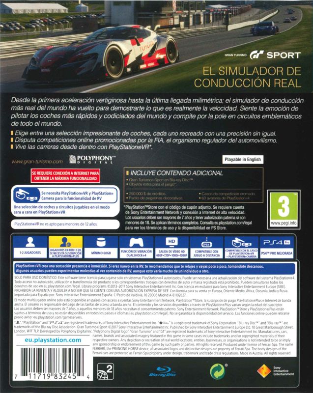 Back Cover for Gran Turismo: Sport (PlayStation 4)
