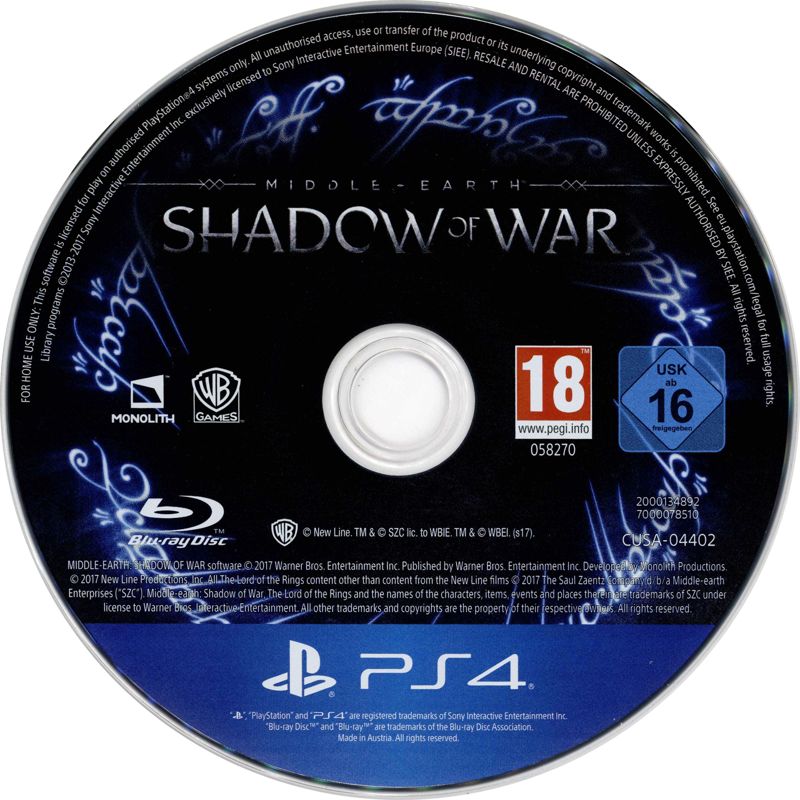 Media for Middle-earth: Shadow of War (PlayStation 4)