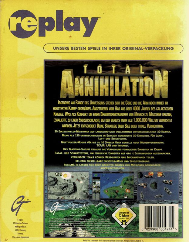 Back Cover for Total Annihilation (Windows) (Replay release)