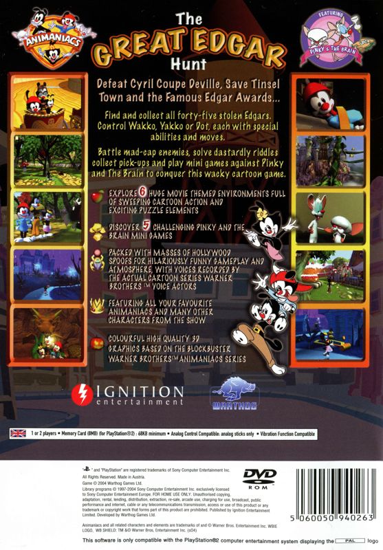 Back Cover for Animaniacs: The Great Edgar Hunt (PlayStation 2)