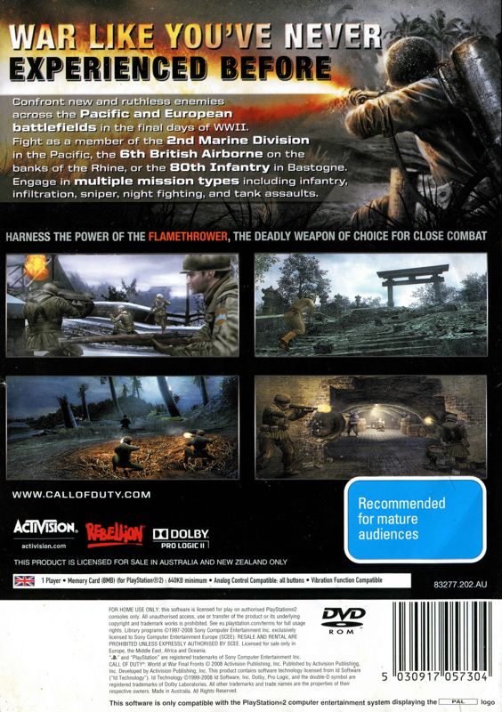 Back Cover for Call of Duty: World at War - Final Fronts (PlayStation 2)