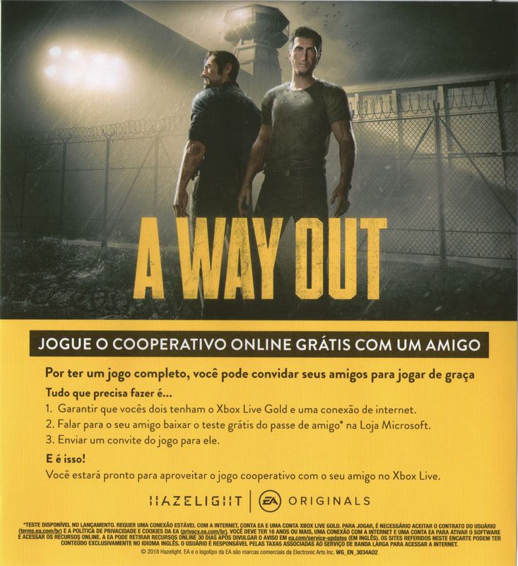 Advertisement for A Way Out (PlayStation 4): Online cooperative gameplay flyer