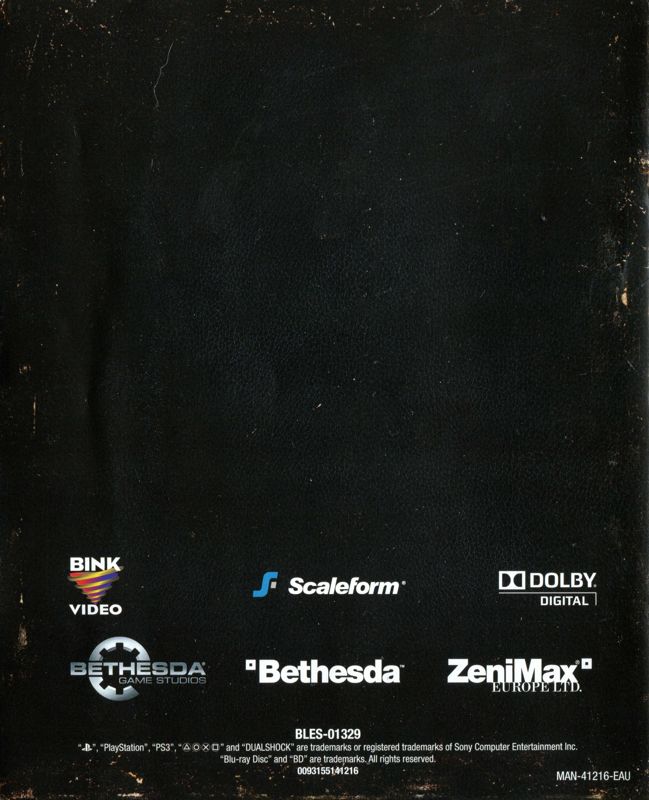 Manual for The Elder Scrolls V: Skyrim (PlayStation 3) (Alternate release): Back