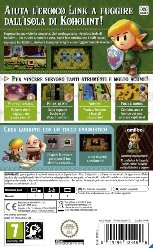 Back Cover for The Legend of Zelda: Link's Awakening (Nintendo Switch)