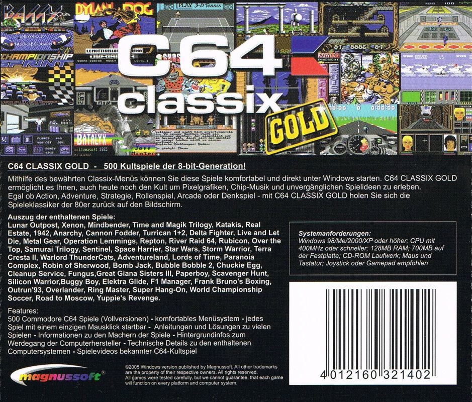 Back Cover for C64 Classix Gold (Windows) (Software Pyramide release)