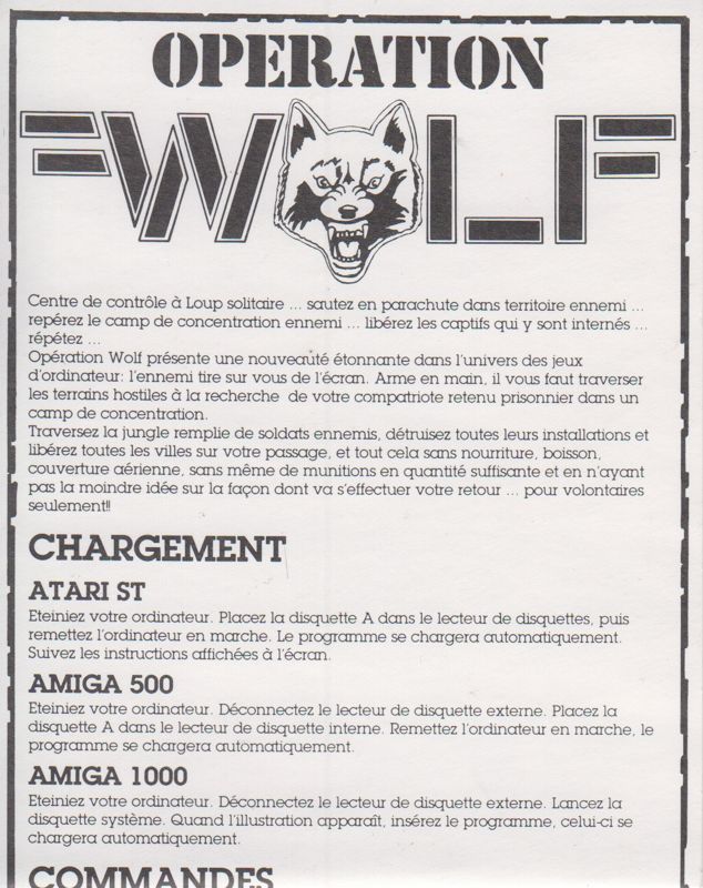 Manual for Operation Wolf (Amiga) (The HIT Squad release): Front (3-folded)