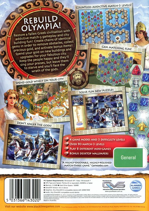 Back Cover for Heroes of Hellas 2: Olympia (Windows) (Black Lime release)