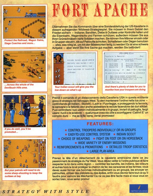 Back Cover for Fort Apache (DOS)
