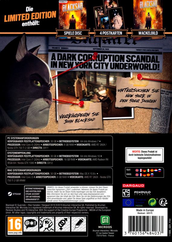 Back Cover for Blacksad: Under the Skin (Limited Edition) (Windows)