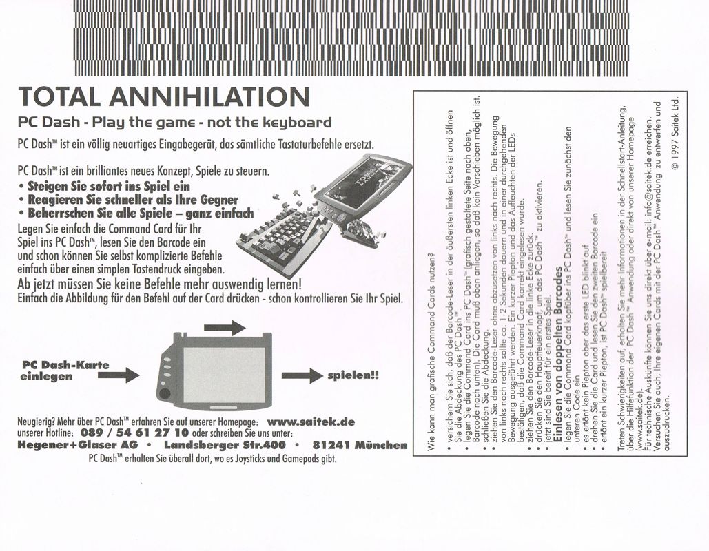 Extras for Total Annihilation: The Core Contingency (Windows): PC Dash Card - Back