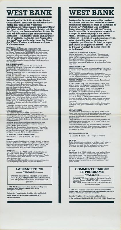 Manual for West Bank (Commodore 64): German + french instructions
