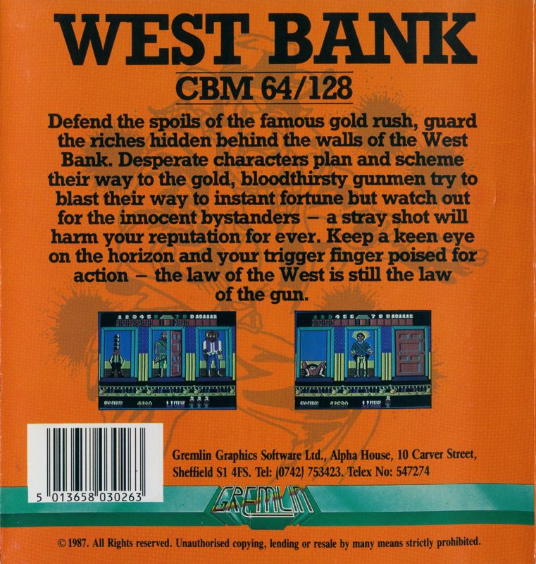 Back Cover for West Bank (Commodore 64)