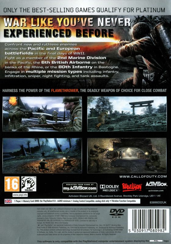 call of duty world at war final fronts ps2 cover