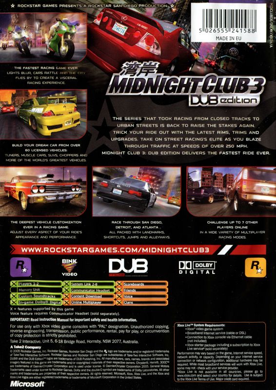 Midnight Club 3: DUB Edition cover or packaging material - MobyGames