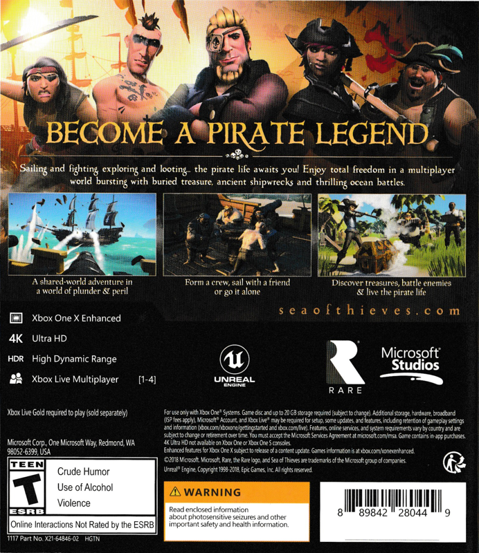 Back Cover for Sea of Thieves (Xbox One)